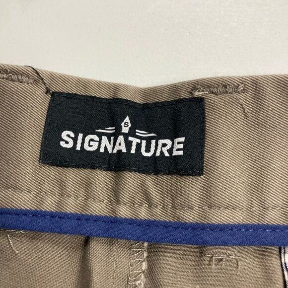 SIGNATURE, Men’s pants, flat front, tag says 36/32, hand measures 35/32, brown, - Picture 8 of 12